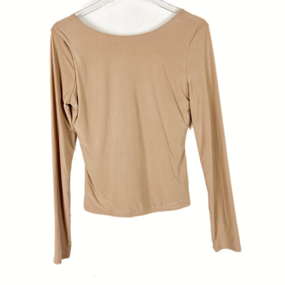 NWT 21 Saints Long Sleeve Scoop Back Top Stretch Light Nude Size Large L NEW